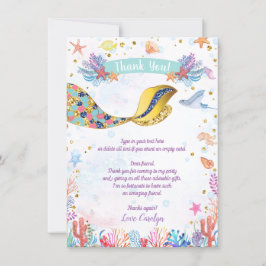 金ゴールドグリッター |海の下の人魚誕生日 サンキューカード