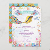 金ゴールドグリッター |海の下の人魚誕生日 サンキューカード (正面/裏面)