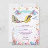 金ゴールドグリッター |海の下の人魚誕生日 サンキューカード (正面)