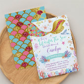 金ゴールドグリッター |海の下の人魚誕生日 招待状