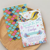 金ゴールドグリッター |海の下の人魚誕生日 招待状