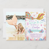 金ゴールドグリッター│海面下の人魚誕生日写真 招待状 (正面)