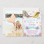 金ゴールドグリッター│海面下の人魚誕生日写真 招待状 (正面)