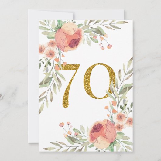 金ゴールドグリッター&色彩の鮮やかバラ70歳誕生日パーティー 招待状 (裏面)