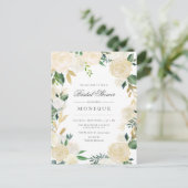 金ゴールドグリッター&赤面アイボリーフローラブライダルシャワー インビテーションポストカード (スタンド正面)
