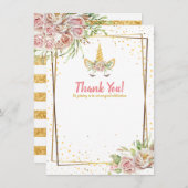 金ゴールドグリッター | Unicorn Horn Baby Shower誕生日 サンキューカード (正面/裏面)