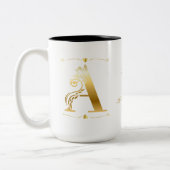 金ゴールドグリッターAモノグラムカスタム文字と画像 ツートーンマグカップ (左)