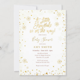 金ゴールドグリッターA小さな雪片ベビーシャワー 招待状