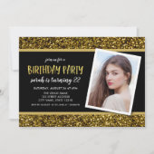 金ゴールドグリッターAny Ageフォト誕生日招待状 招待状 (正面)
