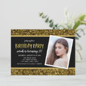 金ゴールドグリッターAny Ageフォト誕生日招待状 招待状 (スタンド正面)