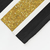 金ゴールドグリッターB&Wストライプと名前&モノグラム フリースブランケット (角)