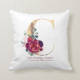 金ゴールドグリッターCモノグラムフローラブルゴーニュレッド クッション