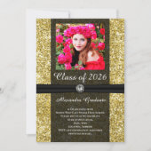 金ゴールドグリッターGem Photo Class of 2025卒業 招待状 (正面)