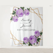 金ゴールドグリッターGeo Purpleフローラ写真の背景の記号 タペストリー (正面)