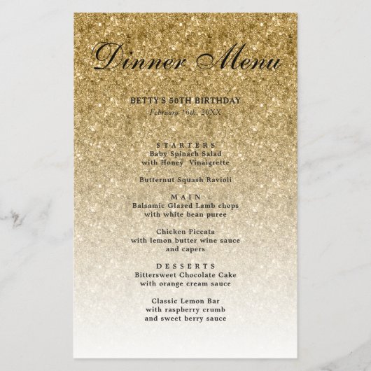 金ゴールドグリッターGlamパーティー紙メニュー チラシ (正面)