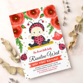 金ゴールドグリッターIレディバグ水の色最初の誕生日 招待状