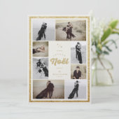 金ゴールドグリッターJoyeux Noel Christmas 8フォトコラージュ シーズンカード (スタンド正面)