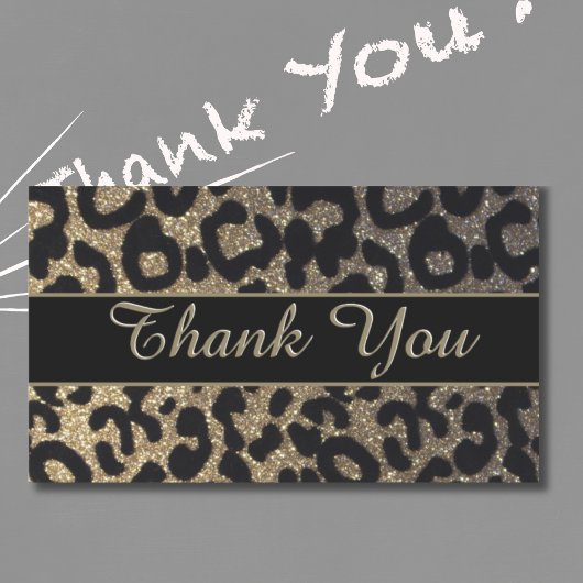 金ゴールドグリッターLeopard Print Thank You 長方形シール