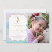 金ゴールドグリッターMermaid写真Any Age誕生日 招待状 (正面)