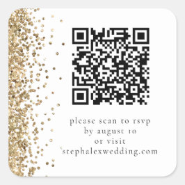 金ゴールドグリッターQRコードからRSVP 結婚へ スクエアシール