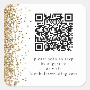 金ゴールドグリッターQRコードからRSVP 結婚へ スクエアシール