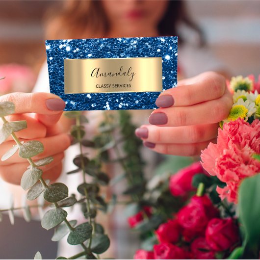 金ゴールドグリッターQRコードロゴ美しいグラムブルー美しい 名刺