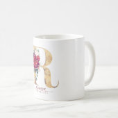 金ゴールドグリッターRモノグラムフローラブルガンディーレッド コーヒーマグカップ (正面右)