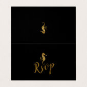 金ゴールドグリッターSeahorseと写真RSVPカード 名刺 (外部フラット)