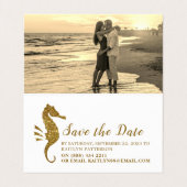 金ゴールドグリッターSeahorse, Photo Save the Date Card 名刺 (内部フラット)