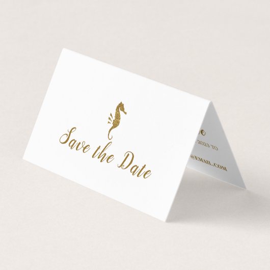 金ゴールドグリッターSeahorse, Photo Save the Date Card 名刺 (正面)