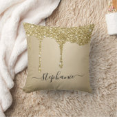 金ゴールドグリッターSparkle Dripsスクリプト名前をカスタムする クッション (ブランケット)