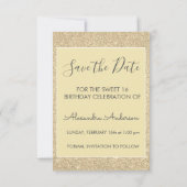 金ゴールドグリッターSweet 16日付の保存 招待状 (裏面)