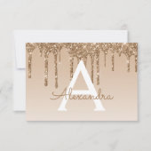 金ゴールドグリッターSweet 16日付の保存 招待状 (正面)