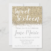 金ゴールドグリッターSweet sixteen誕生日招待状 招待状 (正面)