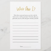 金ゴールドグリッターWho Am Iブライダルシャワーゲーム (正面)