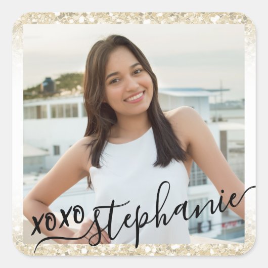 金ゴールドグリッターXOXOありがとうパーティー好意の写真 スクエアシール (正面)