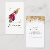 金ゴールドグリッターZモノグラムブルガンディーレッドフローラ 名刺 (正面/裏面)