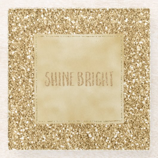 金ゴールドグリッツグリッタースパークル ガラスコースター (正面)