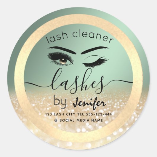 金ゴールドグリットウィンクのフラッシュの伸張ラッシュクリーナー ラウンドシール (正面)