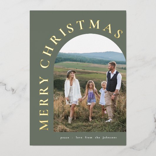 金ゴールドグリーティングホリデーアーチフォイル招待状 箔招待状 (正面)