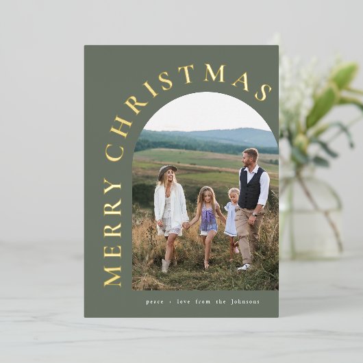 金ゴールドグリーティングホリデーアーチフォイル招待状 箔招待状 (立ち正面)