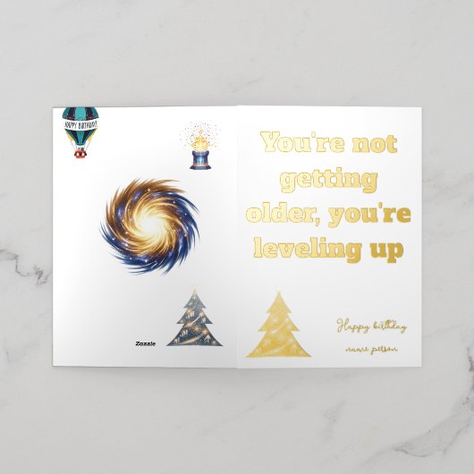 金ゴールドグリーティングラブ誕生日カードギフトユニークアイディア 箔グリーティングカード (外側レイダウン)