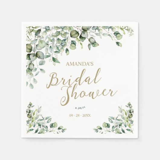 金ゴールドグリーナリーユーカリブライダルシャワー スタンダードカクテルナプキン (正面)