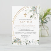 金ゴールドグリーナリーユーカリプタスボーイバプテスマ招待状 招待状 (スタンド正面)