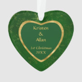 金ゴールドグリーンつる植物写真テンプレート初めてのクリスマス オーナメント (裏面)