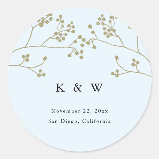 金ゴールドグリーンアイスブルーエレガントシック冬の結婚式 ラウンドシール (正面)