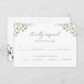 金ゴールドグリーンウェディングRSVPエンクロージャカード 出欠カード (正面/裏面)