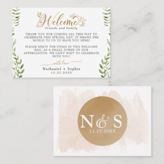 金ゴールドグリーンウェルカム抱き枕バスケット座席表 プレイスカード (正面/裏面)