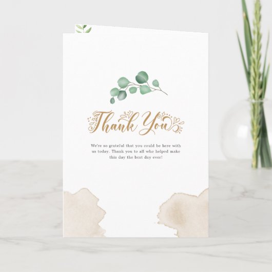 金ゴールドグリーンウォーターカラー折り畳み結婚式 プログラム (裏面)