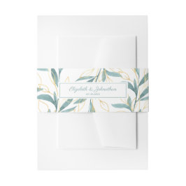 金ゴールドグリーンウォーター色のフローラ結婚ズ 招待状ベリーバンド